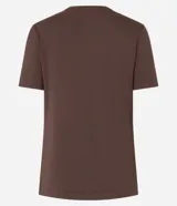 Blusa básica de manga corta con cuello en V, confeccionada en tejido de viscosa con elastano. Presenta un diseño liso y corte ajustado.