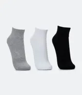 Kit de tres pares de medias deportivas negras de caña corta con suela de rizo.