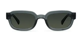 Lentes de sol ovalados color verde oliva, con montura de ángulos suaves y lentes polarizadas verdes.