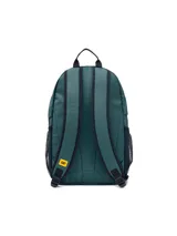 Mochila urbana de diseño clásico en color verde azulado, con compartimento principal y bolsillo acolchado para portátil. Cuenta con correas ajustables de malla, dos bolsillos laterales de red y detalles reflectantes en el frente.