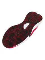 Championes de básquet Under Armour modelo Lockdown 7, con diseño en color rojo, negro y blanco. Presentan una parte superior de malla transpirable con superposiciones de cuero sintético, entresuela de EVA para mayor amortiguación y suela de caucho con patrón de tracción en espiga.