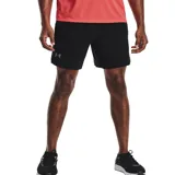 Short deportivo Under Armour Launch Run 7 color gris oscuro, con cintura elástica, bolsillos laterales y logo reflectivo en la pierna.