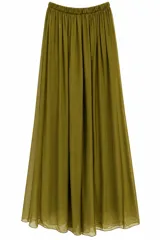 Pantalón palazzo verde militar, de tiro alto con cintura elastizada y diseño amplio de pierna recta y fluida.