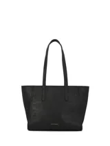 Cartera tipo tote de la marca Hush Puppies, color negro, con diseño estructurado, doble asa de hombro y logo de la marca grabado en la parte inferior frontal.