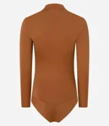 Body negro de media malla con cuello alto y mangas largas.