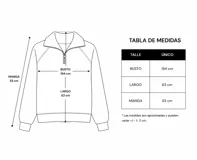 Buzo de cuello alto con cierre frontal parcial, confeccionado en tela de felpa color celeste. Presenta mangas largas con puños elásticos y un bordado frontal con la palabra Uruguay y un sol.