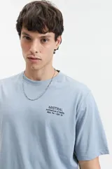 Remera de manga corta color terracota con estampado frontal blanco que dice "MISTRAL Architecture of Reality REG. TM / EST. 76". Tiene un fit regular y está confeccionada en algodón.