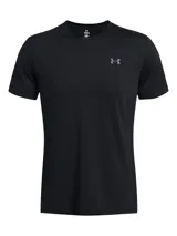 Remera deportiva Under Armour Vanish Elite Vent de manga corta, color negro, con cuello redondo y logo de la marca en el pecho. Presenta perforaciones láser estratégicas para mayor transpirabilidad y tecnología infrarroja UA RUSH™ que refleja la energía corporal.