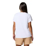 Remera técnica deportiva Columbia de manga corta en color blanco, con cuello redondo y el logo de la marca impreso en el pecho. Cuenta con tecnología Omni-Wick para absorción de humedad, faldón posterior y aberturas laterales en el dobladillo.