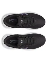 Championes de running Under Armour Phade RN 3, color negro con detalles en violeta y suela blanca. Presentan parte superior de malla transpirable, entresuela de amortiguación EVA y suela de goma flexible.