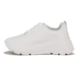Championes Vizzano de estilo casual, color blanco, con suela chunky y plataforma, cordones tono sobre tono y detalle de placa metálica en los pasadores.