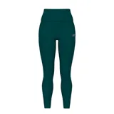 Calza deportiva de tiro alto color verde oscuro, con logo de la marca New Balance estampado en la pierna izquierda.