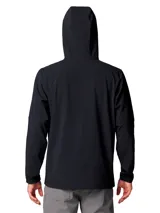Campera técnica Columbia con capucha, confeccionada en tejido softshell resistente al viento y al agua. Presenta cierre frontal completo, bolsillos laterales con cierre y puños elásticos para mayor protección.