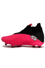 Championes de fútbol Lotto Coliseo-MD-M para césped natural, modelo sin cordones, color fucsia y negro con detalles en gris.