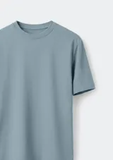 Remera de manga corta gris claro melange, de corte slim y cuello redondo clásico.