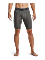 Short de compresión deportivo Under Armour de color gris melange, con cintura elástica ancha con logo impreso. Cuenta con bolsillo lateral derecho y diseño ergonómico de secado rápido.