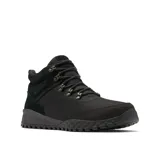 Bota de senderismo Columbia modelo Fairbanks Mid, color negro, con diseño de caña media, cierre de cordones con ganchos metálicos, puntera reforzada y suela con relieve para mayor tracción.
