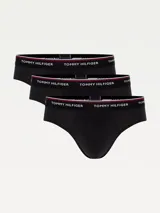 Pack de tres slips negros de algodón elástico con cintura elástica con logo Tommy Hilfiger.