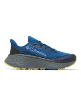 Championes de trail running Columbia Konos Trillium Atr Techlite, color azul con suela gris y detalles en amarillo. Incorpora tecnologías Omni-MAX, Techlite+ y Adapt Trax para mayor amortiguación, estabilidad y tracción en terrenos difíciles.