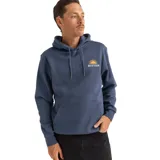 Canguro azul con capucha y bolsillo tipo canguro. Estampado pequeño en el pecho con el logo de la marca.