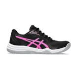 Championes Asics Upcourt 5 negros con detalles en rosa.