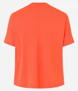 Blusa básica de viscosa color azul marino, con cuello redondo y mangas cortas de diseño cuadrado sin sisas.
