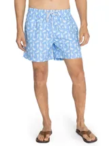 Short de baño celeste de RKF con estampado de focas blancas, cintura elástica con cordón ajustable y bolsillos.