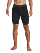 Calza corta de compresión Under Armour, confeccionada en tejido HeatGear ultraligero que absorbe el sudor y se seca rápidamente. Cuenta con cintura elástica ancha con logo visible, paneles de malla para ventilación estratégica y bolsillo lateral Strength Pocket.