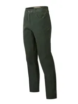 Pantalón de cotelé color verde oscuro con corte modern fit, cierre frontal con botón y bolsillos laterales.