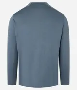 Remera deportiva de manga larga con cuello redondo, confeccionada en tejido técnico Dry Fit. Presenta un diseño liso en color negro con detalles reflectantes en los hombros.
