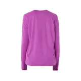 Remera de running Asics de mujer, color violeta, de manga larga y tejido de punto con tecnología de secado rápido. Presenta la frase japonesa Katakana estampada en las mangas.