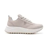 Championes deportivos Via Marte modelo Osira, color beige con detalles en blanco y logo en el lateral.