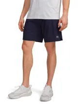 Short deportivo Under Armour modelo VNSH WVN 2, color azul marino, de tejido ligero y elástico con bolsillos laterales abiertos y logo reflectante en el lateral.