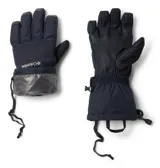 Guantes de esquí y nieve Columbia, confeccionados con tecnología impermeable Omni-Tech y forro termorreflectante Omni-Heat. Presentan palma de cuero resistente a la intemperie, ajuste en la muñeca con correa, puños ajustables con cordón y compatibilidad con pantallas táctiles.