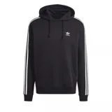 Canguro Adidas Adicolor Classics negro con capucha, cordones ajustables y bolsillo tipo canguro. Presenta las tres tiras blancas características de la marca en las mangas y el logo bordado en el pecho.