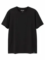 Remera básica de manga corta y cuello redondo, de corte regular y color negro.