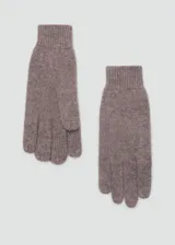 Guantes de punto tejido en color marrón topo, con puños acanalados elásticos y diseño clásico de cinco dedos.