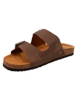 Sandalias de cuero marrón para hombre, modelo Charly II de RKF, con dos tiras ajustables con hebillas metálicas y suela anatómica de corcho y goma.