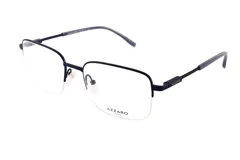 Anteojos de receta Azzaro con marco de metal azul marino, diseño semi al aire y patillas con detalle texturizado.