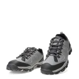 Championes de trekking Topper modelo Gondor II, color gris con detalles en negro. Presentan un diseño robusto con suela dentada para mayor tracción, refuerzos en la puntera y talón, y sistema de cordones con ganchos metálicos.