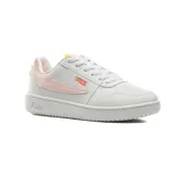 Championes Fila Acd Classic de cuero sintético blanco con detalles en rosa claro, logo de Fila en el lateral y suela blanca.