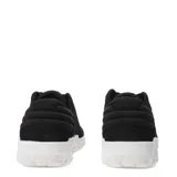 Zapatos Caterpillar modelo Hex, color negro, estilo casual de caña baja con cordones. La capellada es de gamuza y la suela es gruesa de goma blanca con textura de panal de abeja.