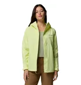 Campera impermeable Columbia modelo Arcadia II, color verde menta, con capucha ajustable, cierre frontal y bolsillos laterales con cierre.