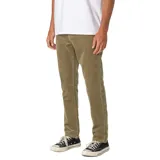 Pantalon de pana de corte recto ajustado, color verde oliva, con cierre de botón y cremallera, y bolsillos laterales.
