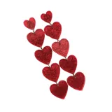 Par de aros colgantes con forma de corazón, de color rojo brillante con glitter.