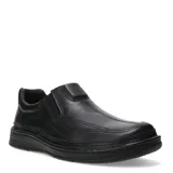 Zapato de hombre tipo slip-on, confeccionado en cuero negro con elásticos laterales para un calce fácil. Presenta costuras reforzadas en el empeine y suela de goma antideslizante.