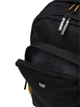 Mochila urbana Caterpillar modelo Sao Paulo, color negro con detalles en amarillo. Cuenta con múltiples compartimentos, bolsillo acolchado para laptop, correas de compresión laterales y correas de hombro ajustables.