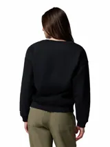 Buzo de cuello redondo en color negro, con diseño de logo circular estampado en el pecho y puños acanalados.