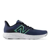 Championes New Balance 411v3 para hombre, color azul marino con logo verde agua y suela blanca.
