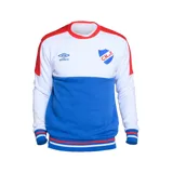 Buzo de fútbol Umbro del Club Nacional de Football, con diseño de bloques de color blanco, azul y rojo. Incluye logo de Umbro y escudo del club.